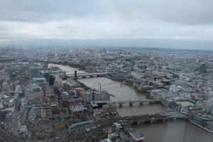 aerial view, bridge, city, day, diffuse, diffused light, England, London, overcast, river, The United Kingdom, urban, winter