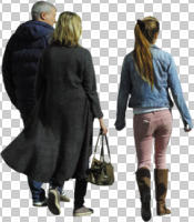 back, caucasian, cutout, cutout groups, cutout people, day, eye level view, family, female, people, smart casual, sunny, walking