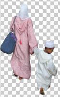 ambient light, back, child, cutout, cutout groups, cutout people, day, eye level view, family, group, middleastern, walking