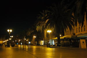 artificial lighting, autumn, Croatia, evening, eye level view, lamppost, lowered, night, pavement, promenade, Splitsko-Dalmatinska, Trogir
