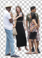 ambient light, casual, cutout, cutout groups, cutout people, day, eye level view, group, multiracial, side, standing