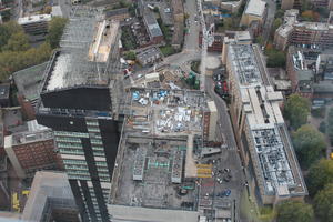 above, aerial view, building-site, city, day, diffuse, diffused light, England, London, overcast, roof, The United Kingdom, urban, winter