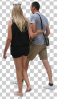 back, casual, caucasian, couple, cutout, cutout couples, cutout people, day, eye level view, natural light, summer, walking