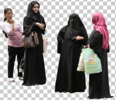 cutout, cutout groups, cutout people, cutout women, day, eye level view, group, middleastern, Muslim, natural light, shady, standing, summer, sunlight, sunny, woman