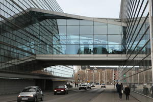 building, car, Copenhagen , day, Denmark, eye level view, facade, glass, Kobenhavn, overcast, street, winter