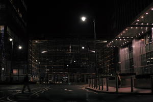 artificial lighting, building, building, city lights, England, eye level view, lobby, London, night, street, street light, The United Kingdom, winter