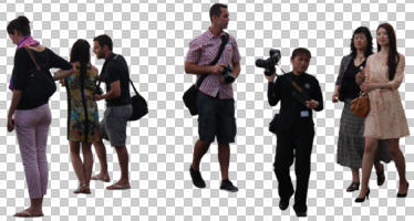 casual, cutout, cutout groups, cutout people, day, eye level view, front, group, natural light, people, standing, walking