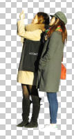 asian, casual, couple, cutout, cutout couples, cutout people, day, eye level view, side, standing, sunny, winter, woman