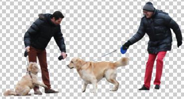 cutout, cutout groups, cutout people, day, dog, eye level view, group, natural light, people, standing, winter, winter