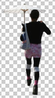 asian, back, casual, cutout, cutout people, cutout women, day, eye level view, female, summer, sunny, walking, woman