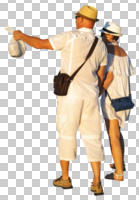 back, casual, caucasian, couple, cutout, cutout couples, cutout people, day, eye level view, summer, sunny, walking