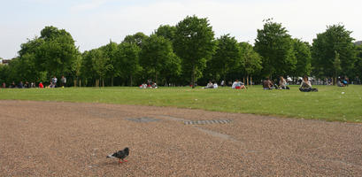 broad-leaf tree, broad-leaved tree, day, diffuse, diffused light, England, eye level view, group, London, natural light, park, people, picnicking, sitting, summer, The United Kingdom, treeline