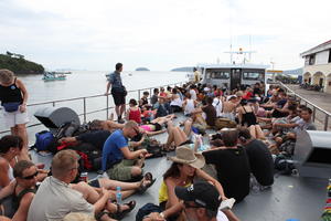 boat, casual, day, diffuse, diffused light, eye level view, group, people, sitting, summer, Thailand