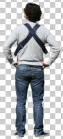 back, casual, caucasian, cutout, cutout men, cutout people, day, eye level view, man, standing, sunny