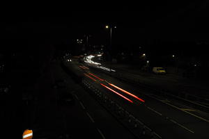 artificial lighting, car lights, city lights, elevated, England, evening, London, night, outdoor lighting, road, The United Kingdom, urban, winter