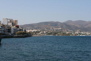 Agios Nikolaos, autumn, coastline, day, eye level view, Greece, Lasithi, mountain, seascape