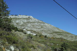 autumn, bright, day, eye level view, France, mountain, power line, Provence Alpes Cote D
