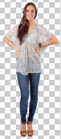 casual, caucasian, cutout, cutout people, cutout women, eye level view, female, front, indoor lighting, standing, studio lighting, summer, woman, youngster