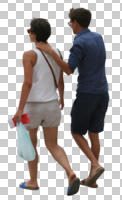 back, casual, caucasian, couple, cutout, cutout couples, cutout people, day, diffuse, diffused light, eye level view, summer, walking