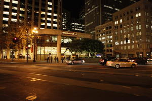 artificial lighting, autumn, California, car, cityscape, eye level view, night, outdoor lighting, San Francisco, street, The United States