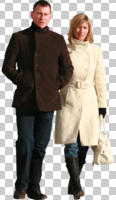 caucasian, couple, cutout, cutout couples, cutout people, day, eye level view, front, sunny, walking, winter