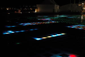artificial lighting, Croatia, eye level view, floor, LED, night, plaza, spring, urban, wet, Zadar, Zadarska