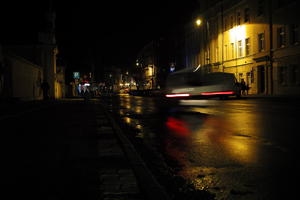 artificial lighting, city lights, eye level view, Kalisz, night, outdoor lighting, Poland, street, urban, wet, Wielkopolskie, winter