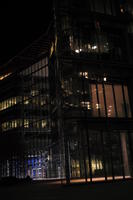 artificial lighting, building, city, city lights, England, eye level view, facade, Liverpool, night, office building, outdoor lighting, The United Kingdom, urban