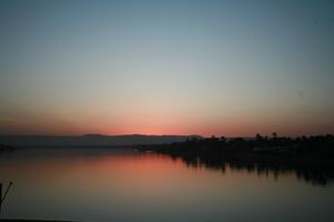 clear, dusk, East Timor, Egypt, Egypt, eye level view, river, river Nile, silhouette, sky, sunset, vegetation