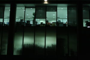artificial lighting, below, building, England, facade, London, night, office, The United Kingdom