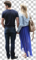 ambient light, back, casual, caucasian, couple, cutout, cutout couples, cutout people, day, eye level view, standing, summer