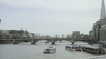boat, bridge, cityscape, day, elevated, England, London, natural light, overcast, river, The United Kingdom