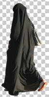 arabic, cutout, cutout people, cutout women, day, eye level view, side, summer, sunny, walking, woman
