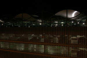airport, artificial lighting, elevated, eye level view, louvres, Madrid, night, parking, Spain