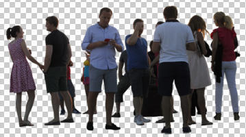 casual, caucasian, cutout, cutout groups, cutout people, day, diffuse, diffused light, eye level view, group, standing, summer